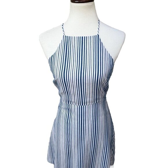 Lush Womens White Blue Striped Strappy Mini Dress Size S Preowned - Picture 12 of 12